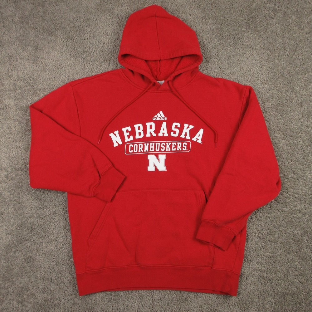 Nebraska Cornhuskers Sweater Mens Small Red Hoodie Sweatshirt Adidas Fleece Logo